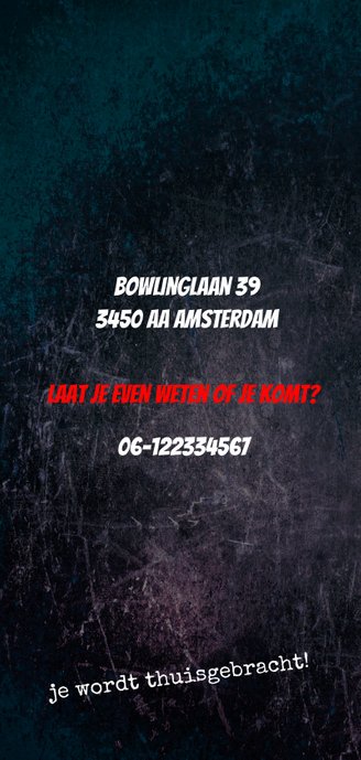 Uitnodiging bowling kinderfeest Achterkant