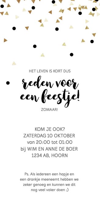 Uitnodiging feest algemeen langwerpig Achterkant