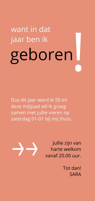 uitnodiging geboren 1971 lang enkel Achterkant