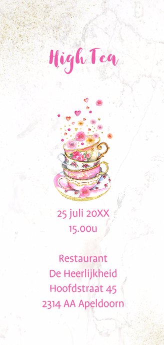 Uitnodiging High Tea kopjes bloemen 2