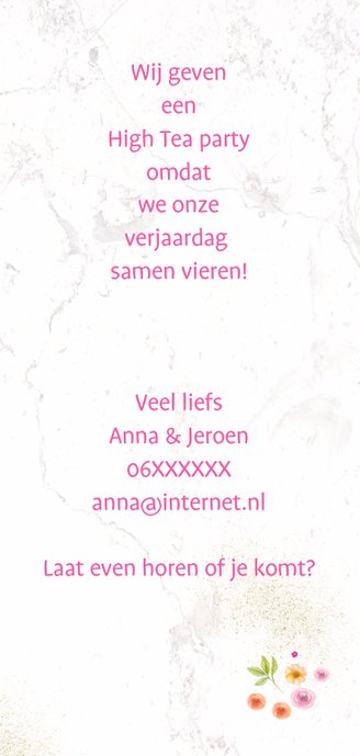 Uitnodiging High Tea kopjes bloemen 3