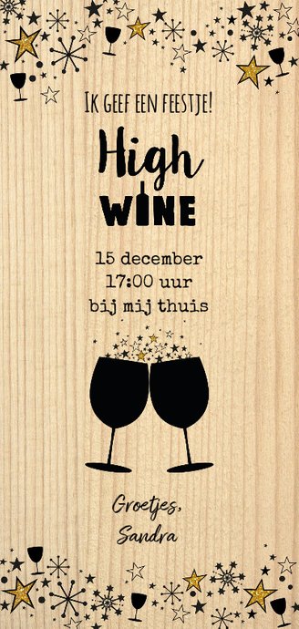 Uitnodiging "High wine" feestelijke kaart als wijnkist Achterkant