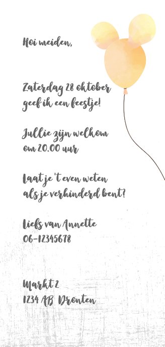 Uitnodiging jarig meisje Achterkant