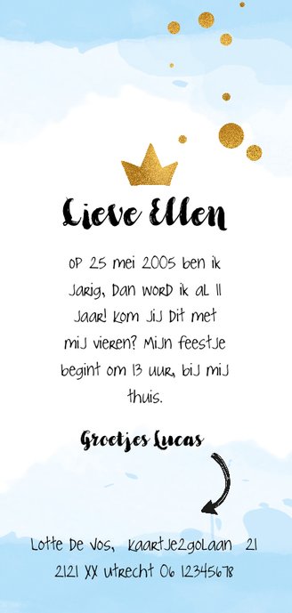 Uitnodiging Kinderfeestje waterverf blauw sky 3
