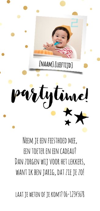 Uitnodiging kinderverjaardag met confetti Achterkant