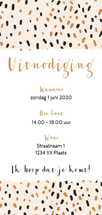 Uitnodiging kraamfeest vrolijke stippen Achterkant