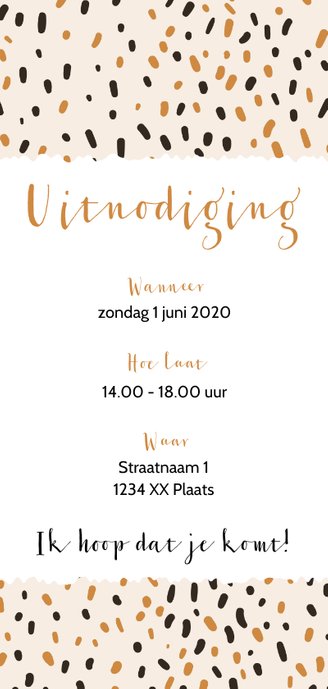 Uitnodiging kraamfeest vrolijke stippen Achterkant