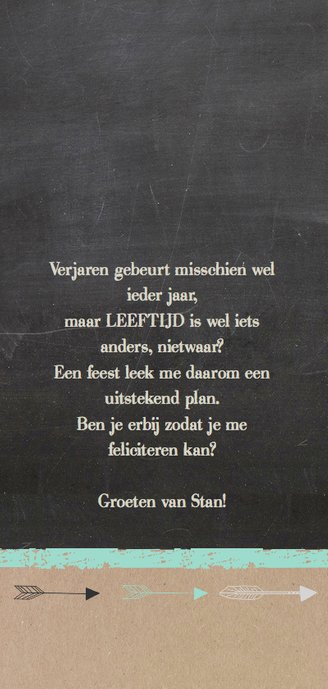 Uitnodiging lang karton krijtbord av Achterkant