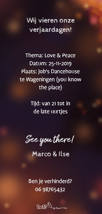 Uitnodiging Loeki Hippie feest - A Achterkant