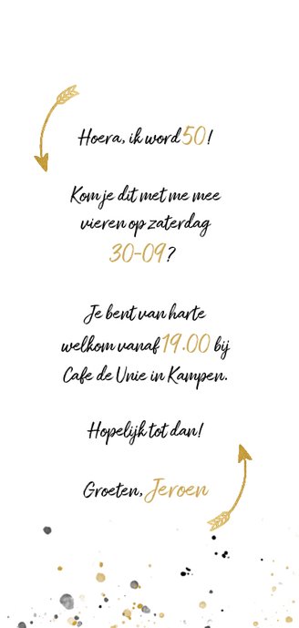 Uitnodiging met spetters 'PARTY' en foto 3