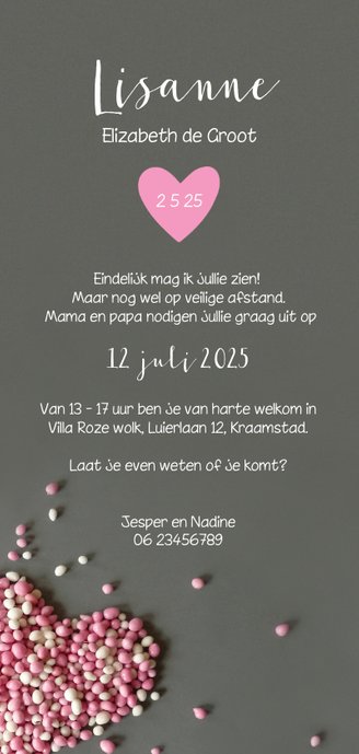 Uitnodiging muizenhart meisje Achterkant
