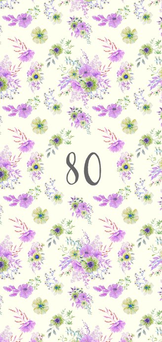Uitnodiging paars-groene bloemen leeftijd Achterkant