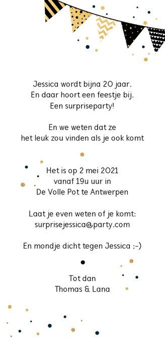 Uitnodiging party banner Achterkant
