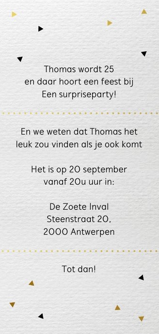 Uitnodiging Party driehoek papier Achterkant