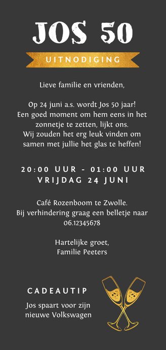 Uitnodiging stijlvol met grafisch patroon en eigen foto Achterkant