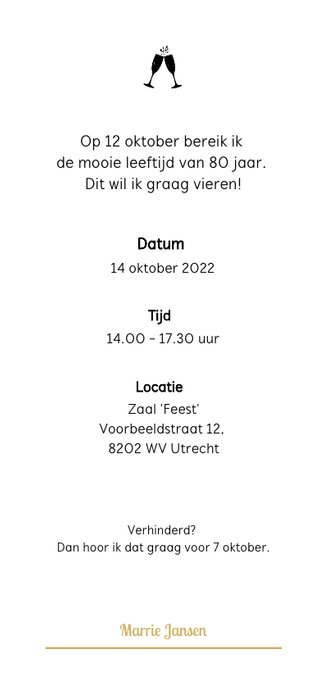 Uitnodiging stippen goud Achterkant