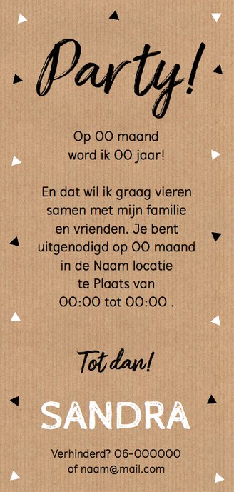 Uitnodiging verjaardag foto kraft langwerpig Achterkant