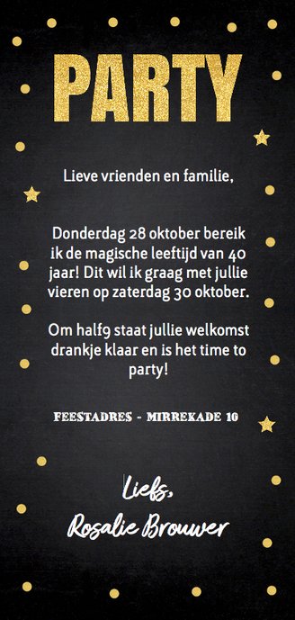 Uitnodiging verjaardag fotocollage goud confetti 3