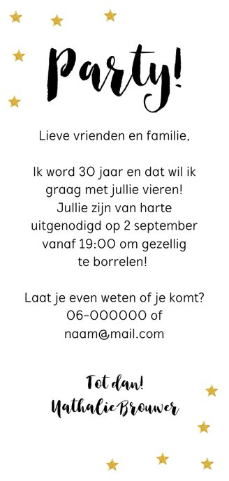 Uitnodiging verjaardag langwerpig foto sterren Achterkant