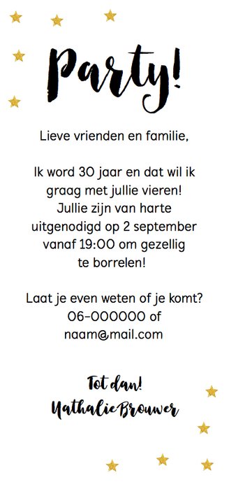 Uitnodiging verjaardag langwerpig foto sterren Achterkant