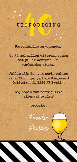 Uitnodiging verjaardag man hip kraft zwart wit bier Achterkant