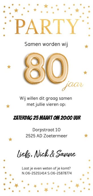 Ongekend Uitnodiging verjaardag samen 80 jaar goud | Kaartje2go WP-82