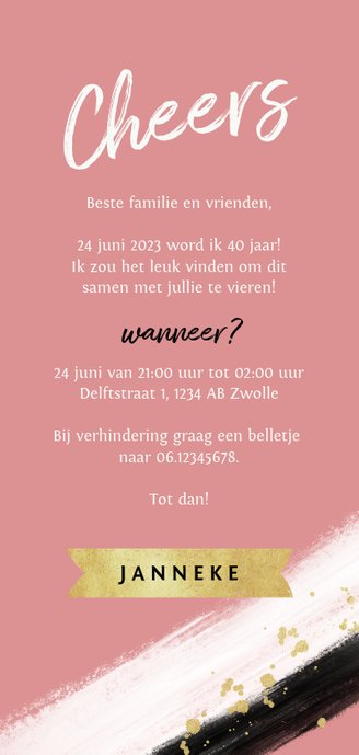 Uitnodiging verjaardag vrouw verf stijlvol hip Achterkant