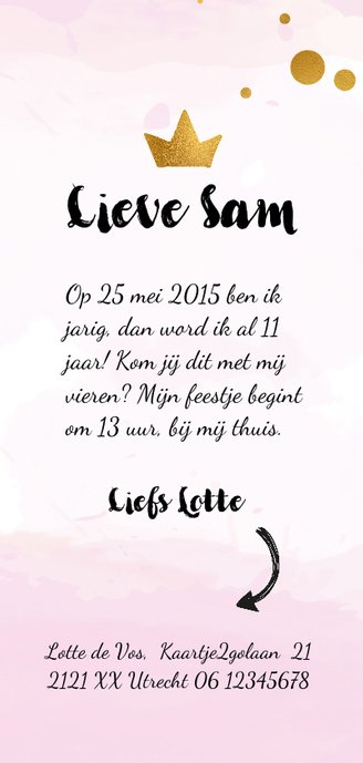 Uitnodiging verjaardagskaart feestje roze sky 3