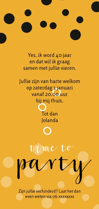 Uitnodiging voor 40e verjaardag met stippen Achterkant