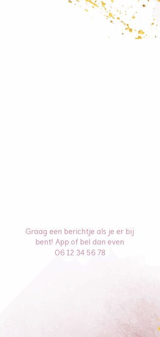 Uitnodiging voor communie met roze waterverf en goudspetters 2