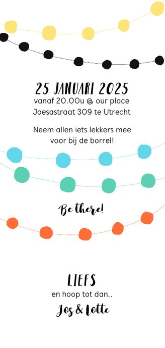 Uitnodiging voor een hip feestje Achterkant