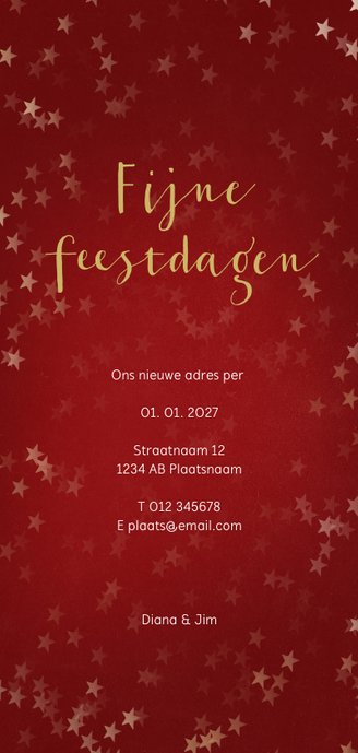 Verhuiskaart kerst langwerpig met huisje - Een gouden kerst Achterkant