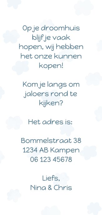 Verhuiskaart langwerpig met huisjes en wolken Achterkant