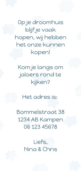 Verhuiskaart langwerpig met huisjes en wolken Achterkant