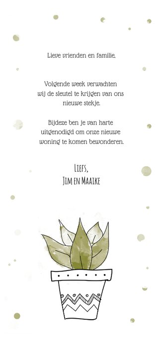 Verhuiskaart voor nieuw adres met hippe kamerplant Achterkant