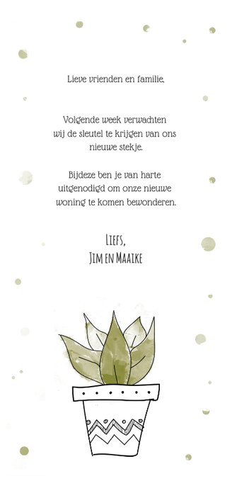 Verhuiskaart voor nieuw adres met hippe kamerplant Achterkant
