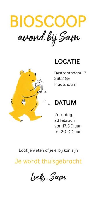 Vrolijke uitnodiging voor een filmfeestje! jongens en meisje Achterkant