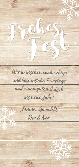 Weihnachtskarte Frohes Fest zwei Fotos auf Holz Rückseite