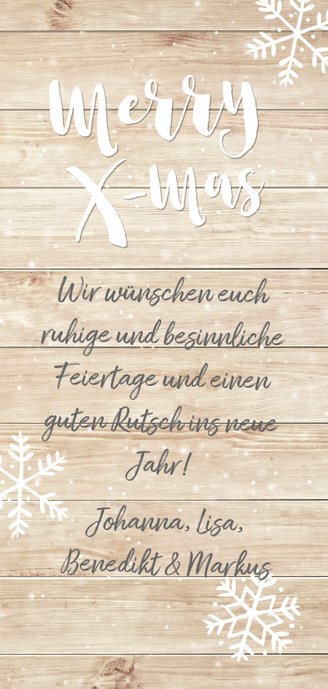 Weihnachtskarte 'merry x-mas' zwei Fotos auf Holz Rückseite
