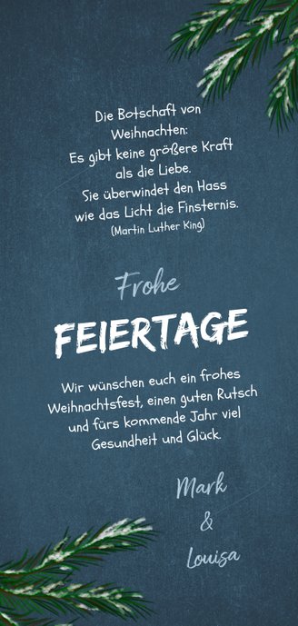 Weihnachtskarte mit Foto, Lichterkette und Tannenzweigen Rückseite