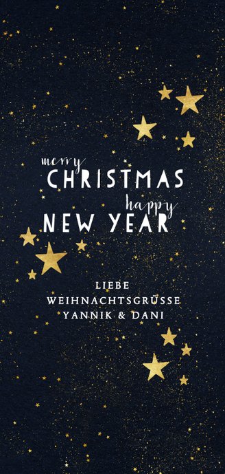Weihnachtskarte mit Fotos und Sternen auf Schwarz Rückseite