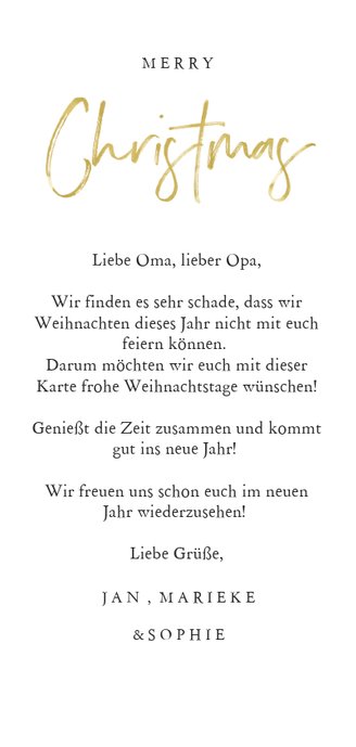Weihnachtskarte mit großem Foto und Goldrahmen Rückseite