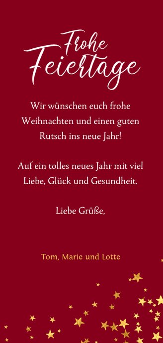 Weihnachtskarte rundes Foto und Sterne Rückseite