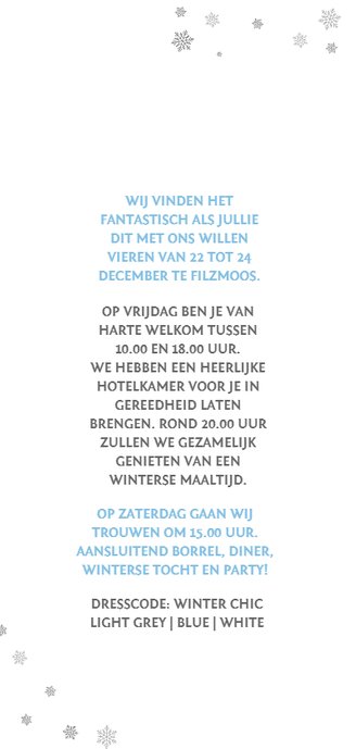 Winterwedding | trouwkaart met winterse details Achterkant