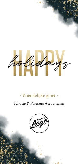Zakelijke kerstkaart blauwe waterverf, goud spetters & tekst Achterkant