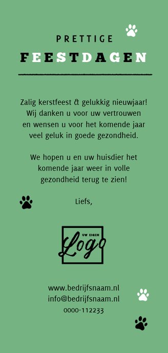 Zakelijke kerstkaart dieren verzorging arts foto pootafruk Achterkant