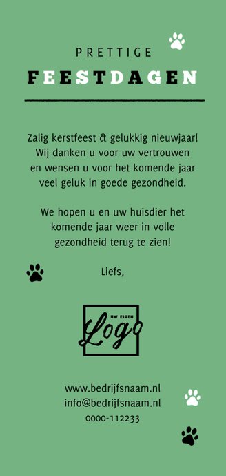 Zakelijke kerstkaart dieren verzorging arts foto pootafruk Achterkant