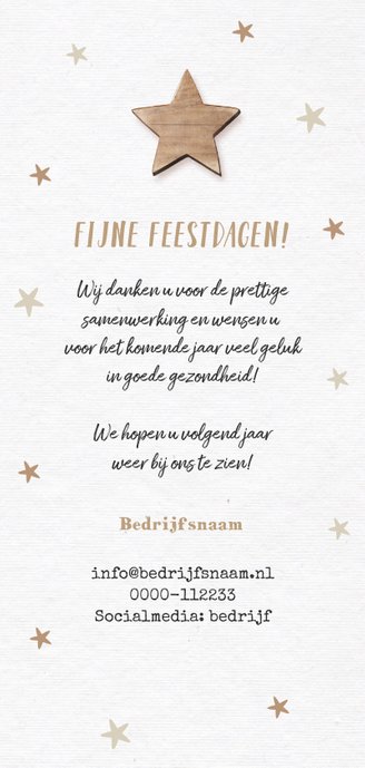 Zakelijke kerstkaart hout kerstboom feestdagen kerst sterren Achterkant