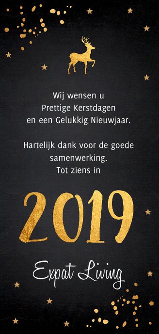 Zakelijke kerstkaart langwerpig gouden confetti Achterkant