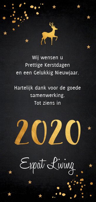 Zakelijke kerstkaart langwerpig gouden confetti Achterkant